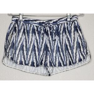 J.Crew Elastic Drawstring Waist Shorts Womens Size Small Blue Print‎ Linen Blend
